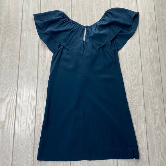 REBECCA TAYLOR WOMEN'S SILK TEAL BLUE RUFFLE TOP MINI DRESS SIZE 0 - Picture 2 of 9
